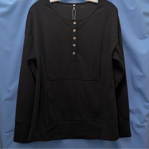 NWT Cicibird Women’s V Neck Henley Blouse Black Size M